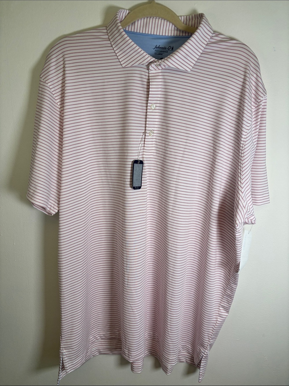 Johnnie-O Michael Performance Jersey Striped Polo – White/Azalea – Size XXL